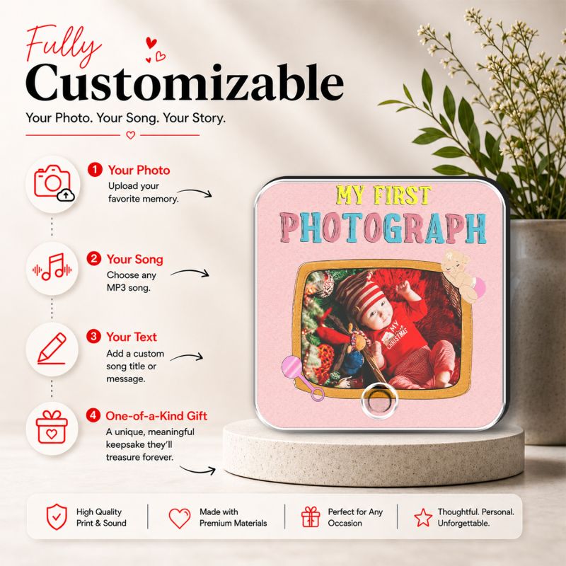 Personalized My First Photograph Theme Musical Fridge Magnet Newborn Baby Photo Frame Gift for New Parents & Baby Shower